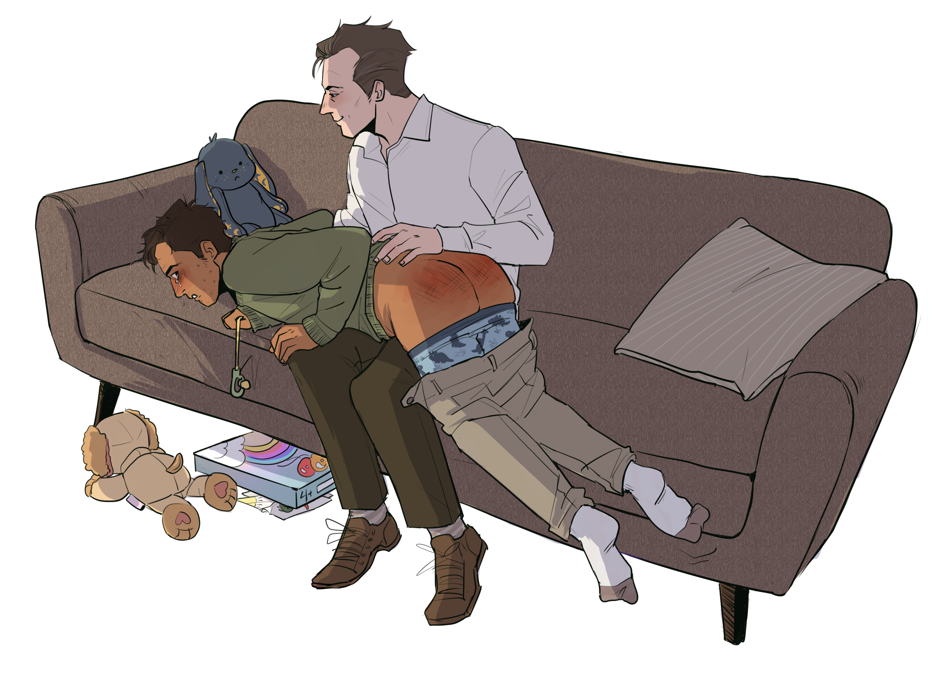 Illustration of Jon over Elias's lap, getting spanked
